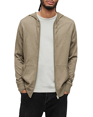 Allsaints Mode Merino Wool Embroidered Logo Regular Fit Full Zip Hoodie In Ash Green