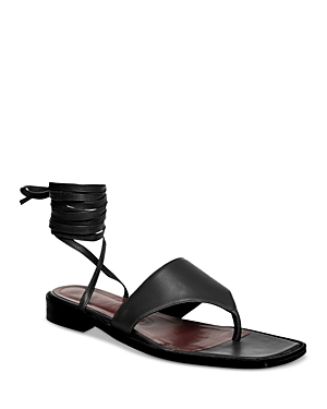 Staud Alexandre Leather Lace-up Thong Sandals In Black