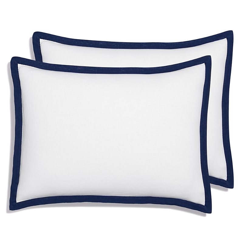 Amalia Home Collection Stonewashed Linen Standard Sham, Pair - Exclusive In White/navy
