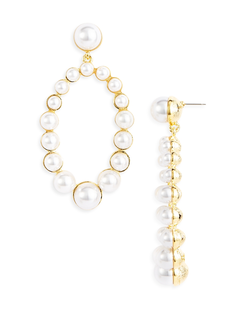 Kenneth Jay Lane Imitation Pearl Oval Drop Earrings In White/gold