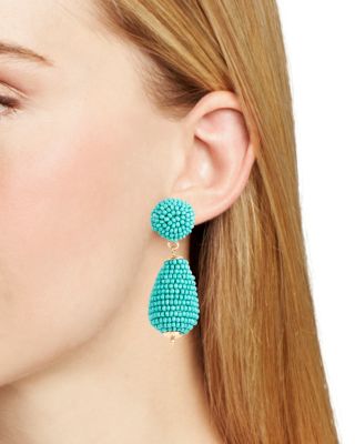 Beaded Oval Drop Earrings in Gold Tone