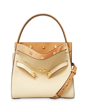 Tory Burch Lee Radziwill Small Double Satchel In New Moon/rolled Brass