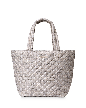 Mz Wallace Metro Deluxe Medium Woven Quilted Tote Bag In Jute/light Gold