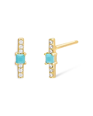 Adinas Jewels Mini Bezel Bar Stud Earrings In Blue/gold