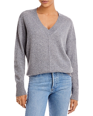 Aqua Cashmere V-neck Cashmere Sweater - 100% Exclusive In Medium Gray