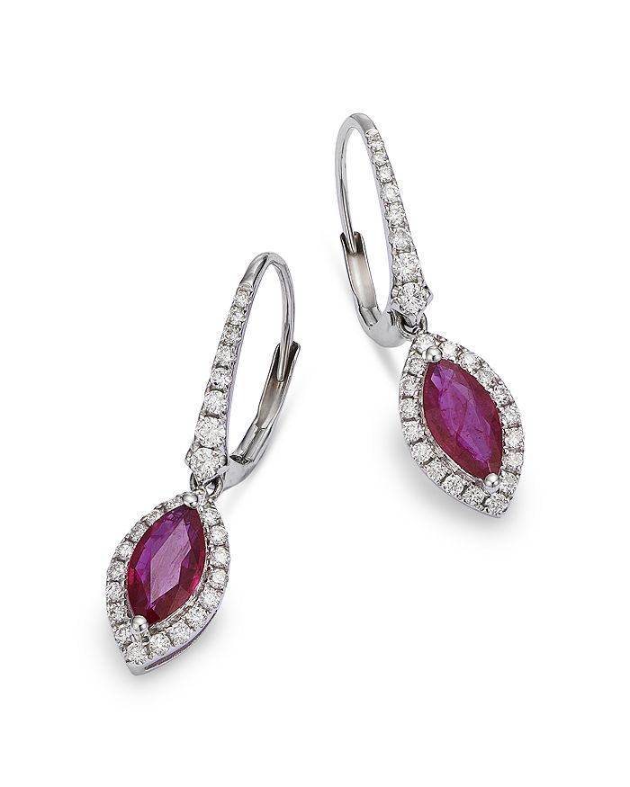 Bloomingdale's Ruby & Diamond Marquis Drop Earrings in 14K White Gold ...