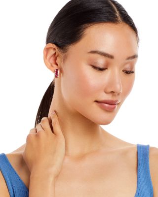 Ruby & Diamond Huggie Hoop Earrings in 14K Yellow Gold 