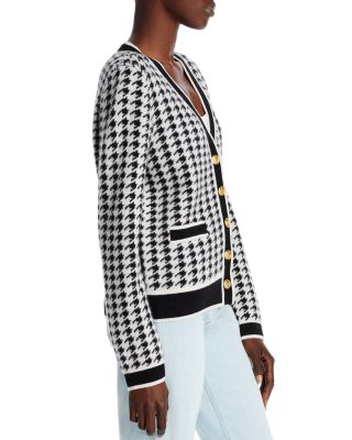 Houndstooth Contrast Trim Cashmere Cardigan - Exclusive