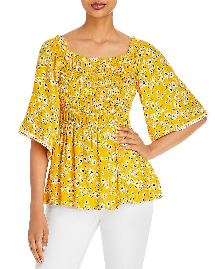 Status by Chenault Floral Print Smocked Top Bloomingdale's