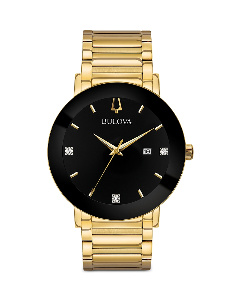 Bulova Modern Gold-tone Stainless Steel Mens Watch In Black/gold