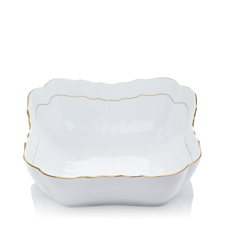 Herend Golden Edge Square Salad Bowl In White/gold