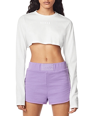 Herve Leger Herve By  Logo Cropped Tee In Alabaster