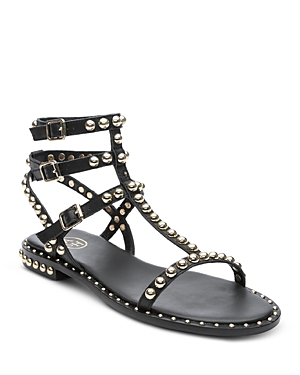 Ash Flat Sandals Three Ankle Straps Studs In Black