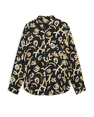 Nanushka Jari Relaxed Fit Long Sleeve Printed Shirt In Black