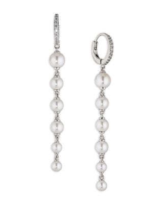 Nadri - Nacre Pearl Linear Drop Pav&eacute; Hoop Earrings