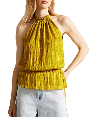 Ted Baker Cliara Textured Stretch-woven Halter-neck Top In Mid Yellow