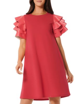 Gracia Faux Leather Tiered Sleeve Dress In Black | ModeSens
