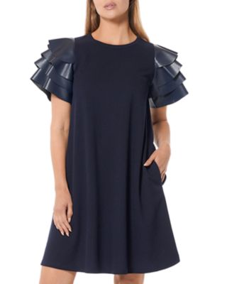 gracia faux leather armored sleeve dress Gracia Faux Leather Tiered Sleeve Dress – DGFOutlet main image 1