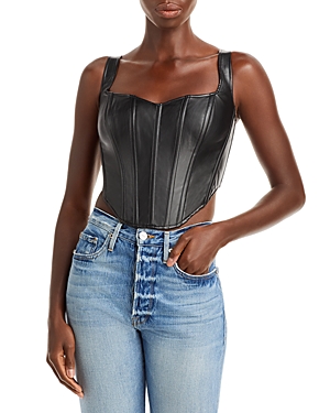 BARDOT FAUX LEATHER CROPPED CORSET TOP