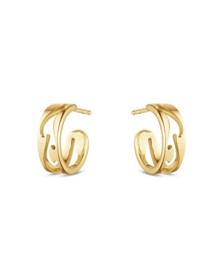 18K Yellow Gold Open Pattern Small Hoop Earrings