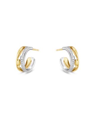 Georg Jensen 18K White & Yellow Gold Fusion Diamond Small Hoop Earrings