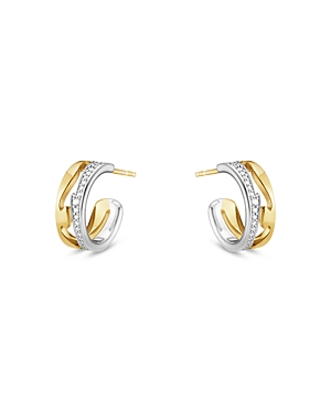 Georg Jensen 18k White & Yellow Gold Fusion Diamond Small Hoop Earrings In White/gold