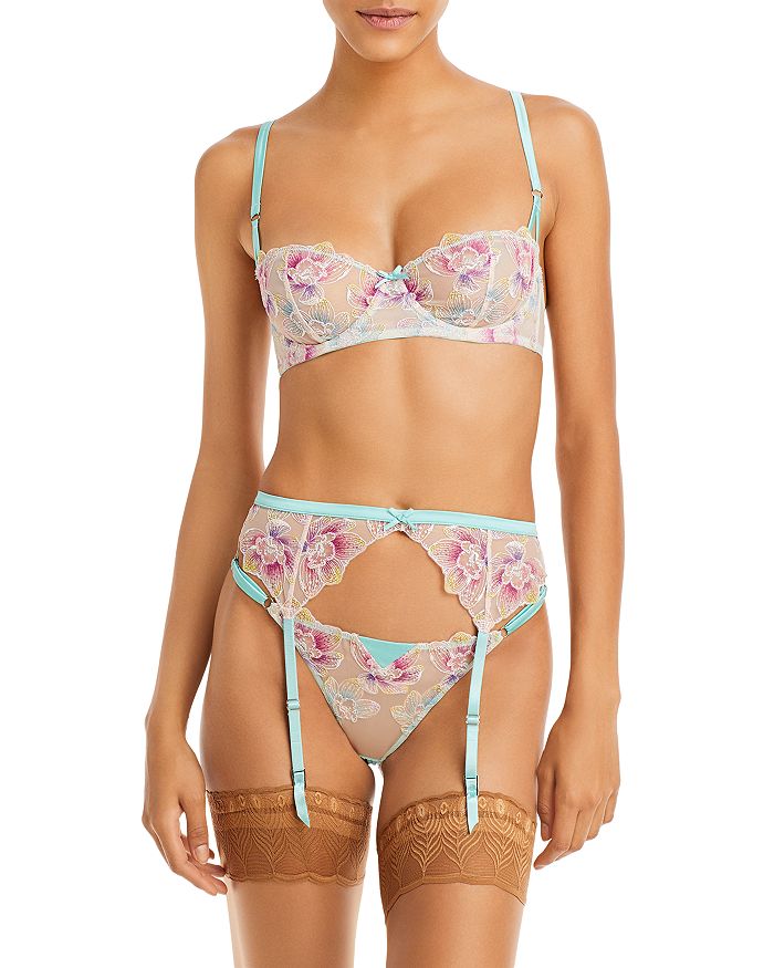 Floral Embroidery Bra & Side Tie Thong