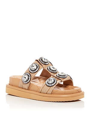 Kurt Geiger Women's Orson Embellished Platform Slide Sandals In Beige