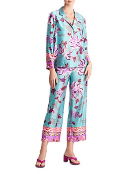 Ladies Printed Satin Pyjamas Design Full Length Womens Nightwear Silver PJ'S 