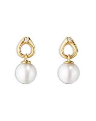 18K Yellow Gold Magic Cultured Freshwater Pearl & Diamond Drop Earrings