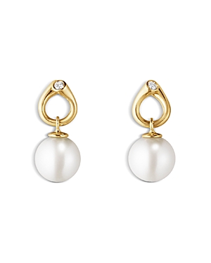 Georg Jensen 18k Yellow Gold Magic Cultured Freshwater Pearl & Diamond Drop Earrings In White/gold