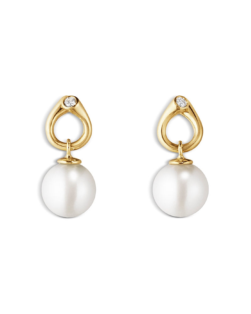Georg Jensen 18K Yellow Gold Magic Cultured Freshwater Pearl & Diamond Drop Earrings