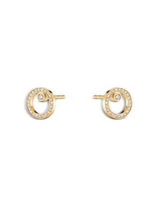 Georg Jensen 18K Yellow Gold Halo Diamond Circle Stud Earrings