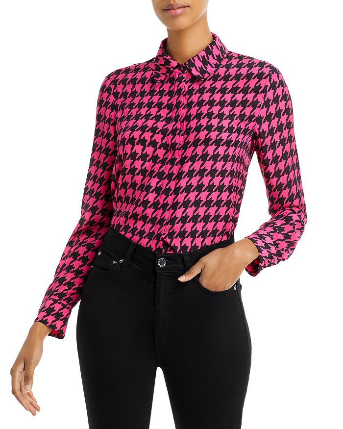 Alice and Olivia Willa Silk Houndstooth Blouse - 150th Anniversary ...