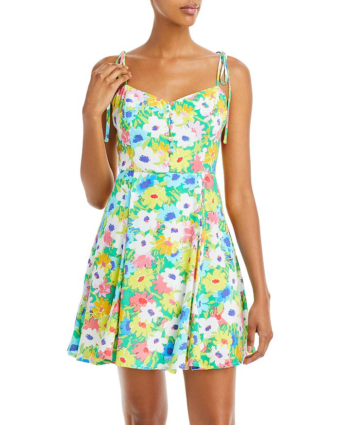 AQUA Retro Floral Print Mini Dress - 100% Exclusive | Bloomingdale's