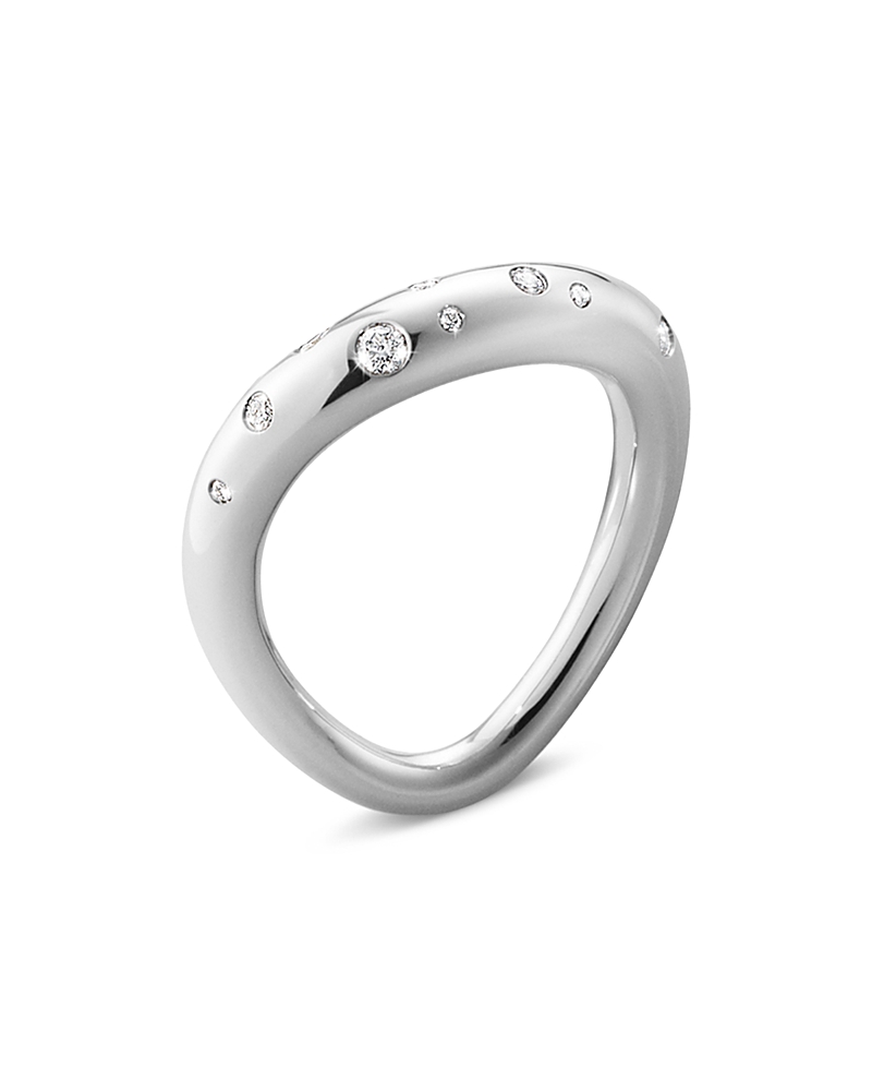 Georg Jensen Sterling Silver Offspring Diamond Wavy Ring In Silver