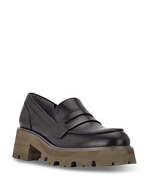 Marc Fisher Ltd Women's Latika Almond Toe Platform Loafers In Black Patent