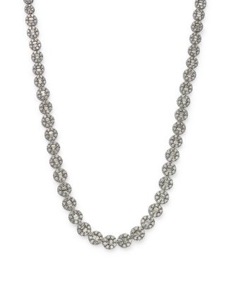 Diamond Round & Baguette Collar Necklace in 14K White Gold, 10.50 tcw 