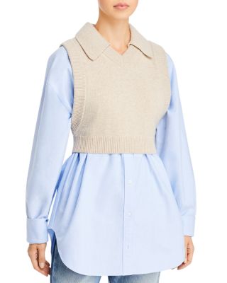 alexanderwang.t - Layered Look Oxford Sweater Top