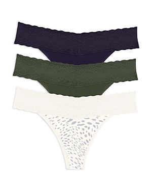 Natori Bliss Perfection Thongs, Set Of 3 In Midnight Navy/vine/moonlight Wild Cheetah Print