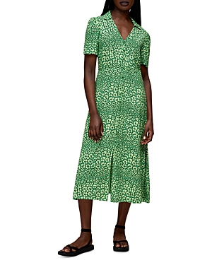 Shop Whistles Fluro Leopard Print Midi Dress In Green/multi