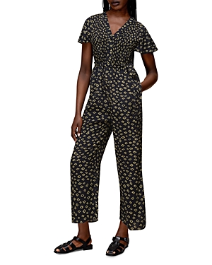 Whistles Abstract Print Shirred Jumpsuit In Black/multi
