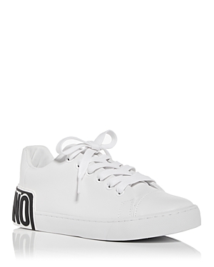 Shop Moschino Women's Leather Sneakers In White