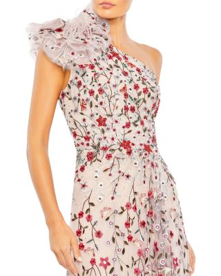 Embellished Ruffled One Shoulder A Line Gown