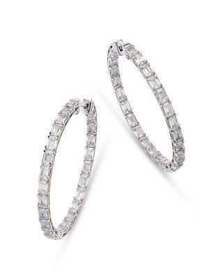 Bloomingdale's Fine Collection Diamond Emerald-Cut Inside-Out Medium Hoop Earrings in 14K White Gold, 7.0 ct. t. w. - Exclusive