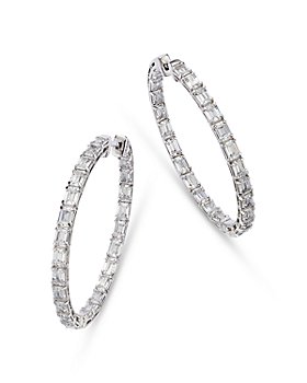 Bloomingdale's - Diamond Emerald-Cut Inside-Out Medium Hoop Earrings in 14K White Gold, 7.0 ct. t.w. - 100% Exclusive