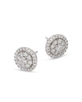 Diamond Cluster Stud Earrings in 14K White Gold, 2.50 tcw 
