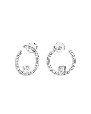 Dinh Van 18k White Gold Le Cube Diamant Diamond Spiral Hoop Earrings