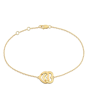 18K Yellow Gold Double Coeurs Heart Chain Link Bracelet