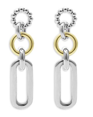 LAGOS - 18K Yellow & Sterling Silver Signature Caviar Link Drop Earrings